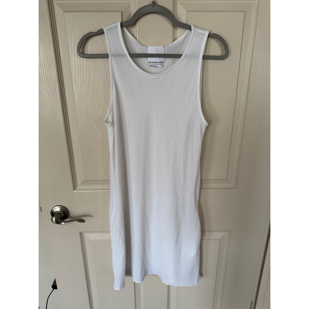 Prose & Poetry White Sleeveless Shift Mini Dress Tank Crepe Minimalist Medium z2